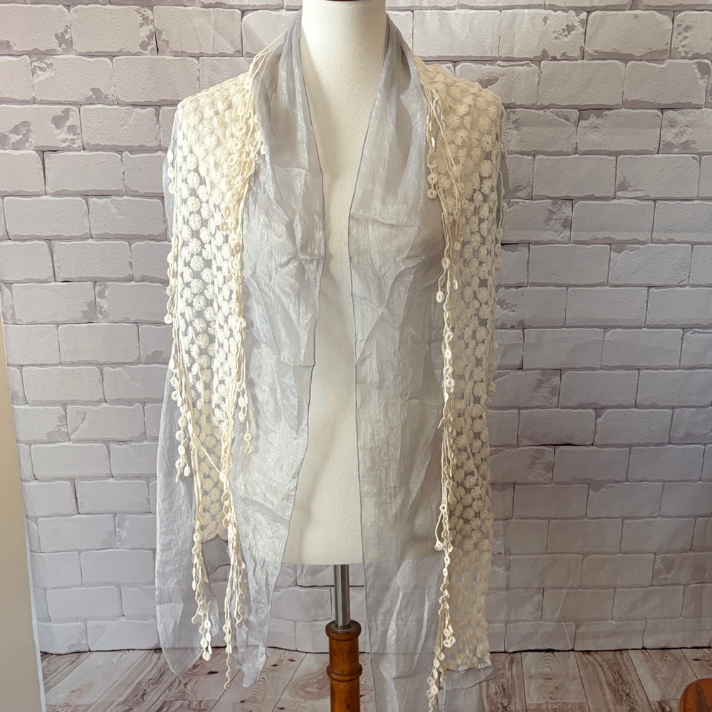 Chic Sheer Cream and Gray Shawl